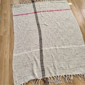 West Elm Blanket Throw‎ Shawl 44" x 56" Woven w/ Fringe 100% Cotton Light Gray